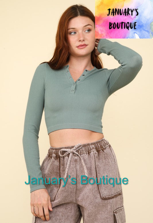 Women’s Crop Sage Henley Top