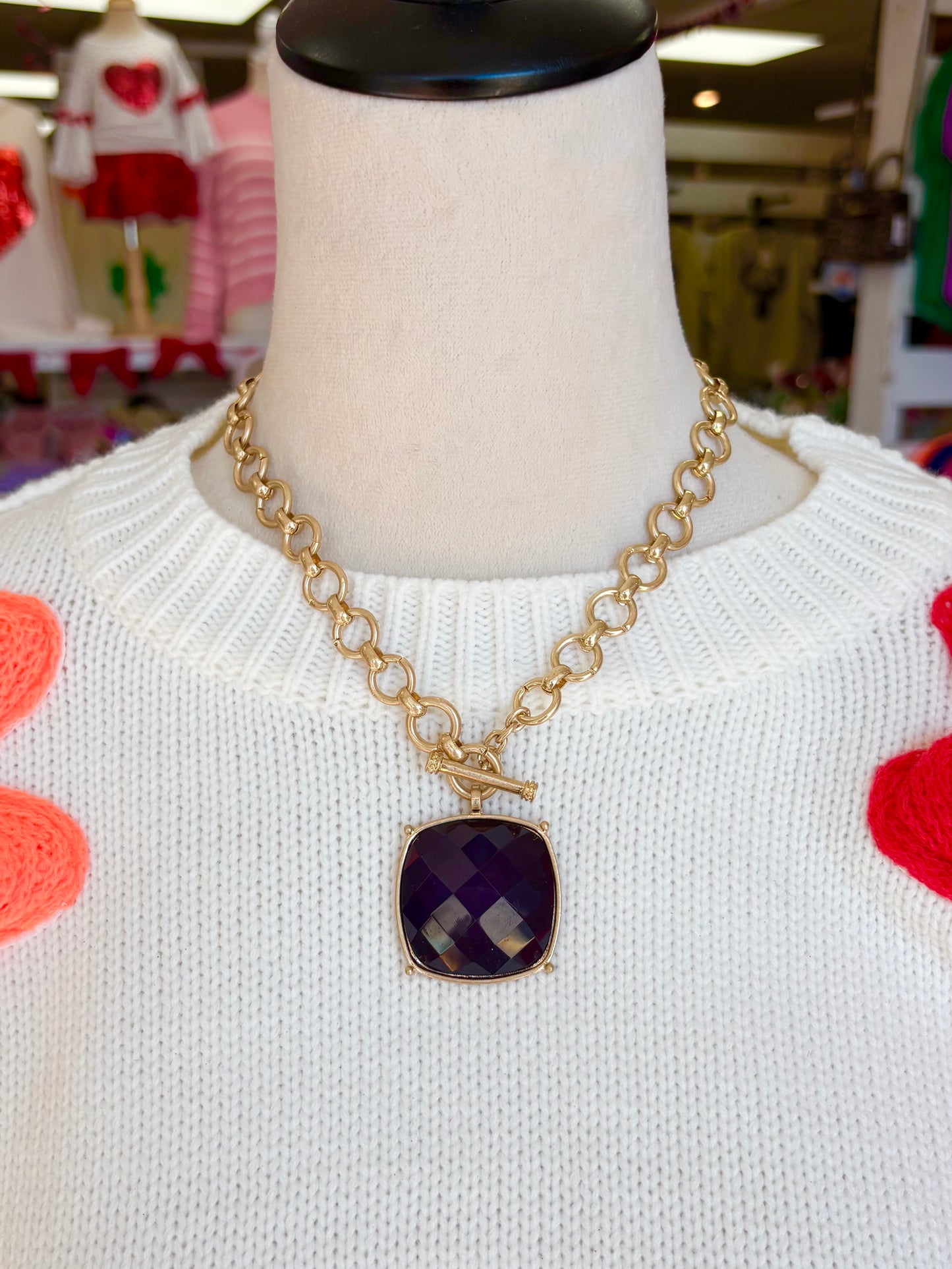 Large Black Square Stone Necklace