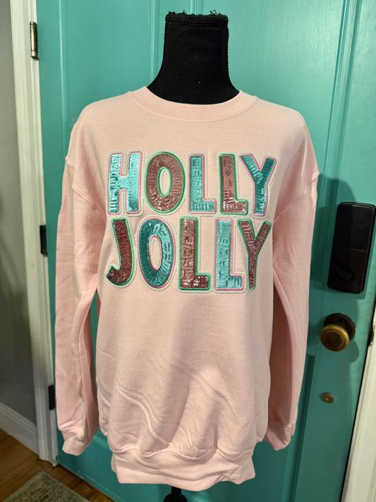 Pink Sequin HOLLY JOLLY Sweatshirt