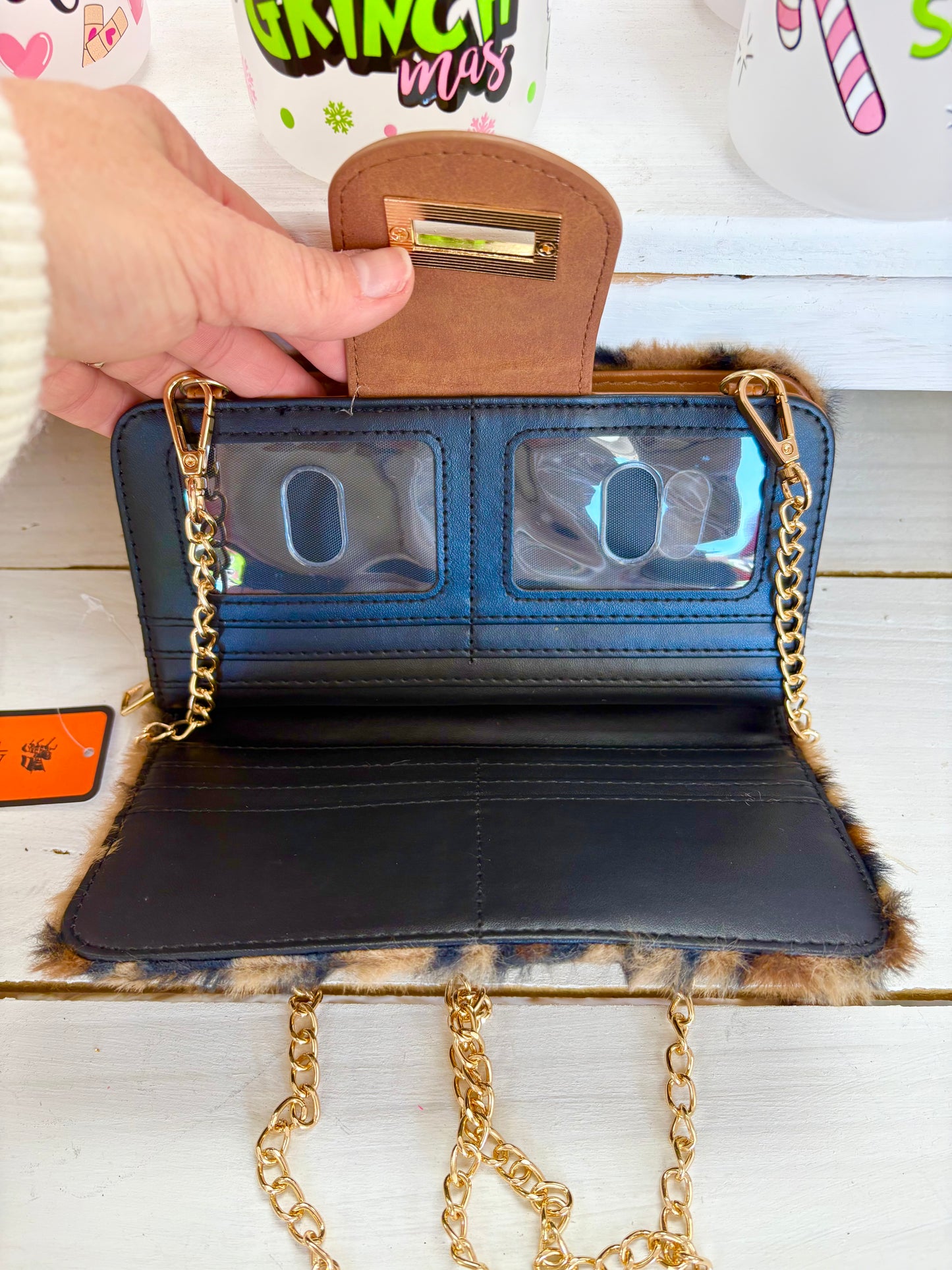 KK Leopard Fur Crossbody Wallet