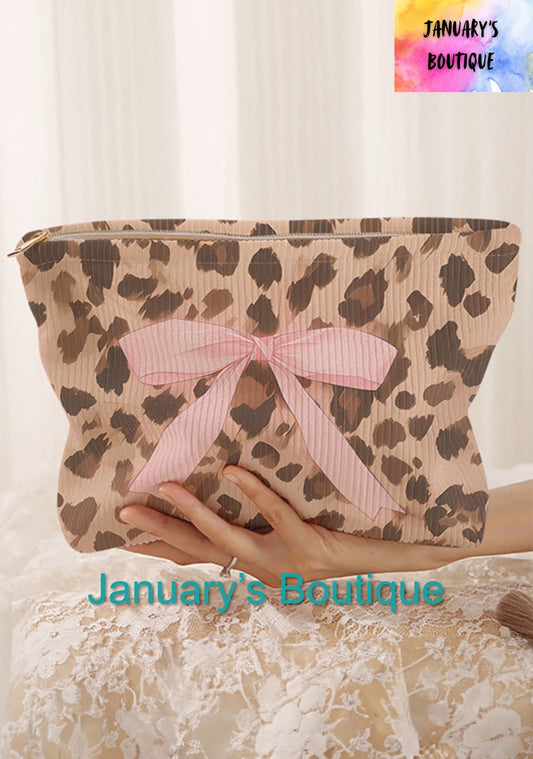 Leopard With Bow Cosmetic Bag