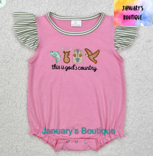 Girl’s Embroidered God’s Country Romper