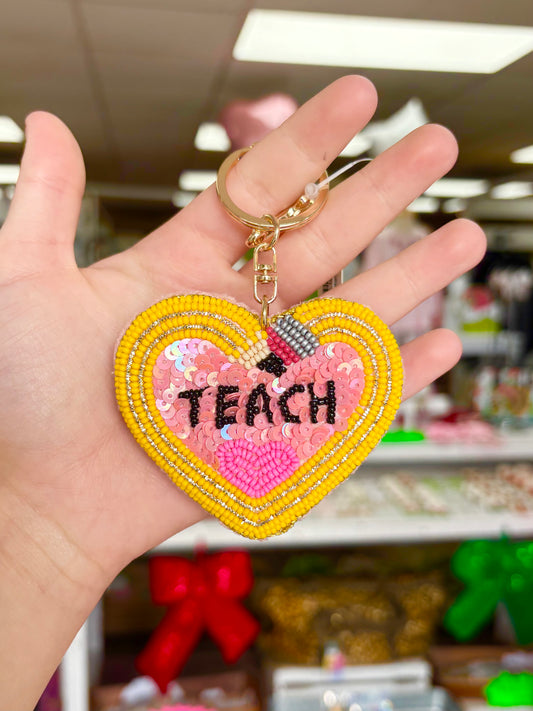 Pencil Heart Teach Keychain