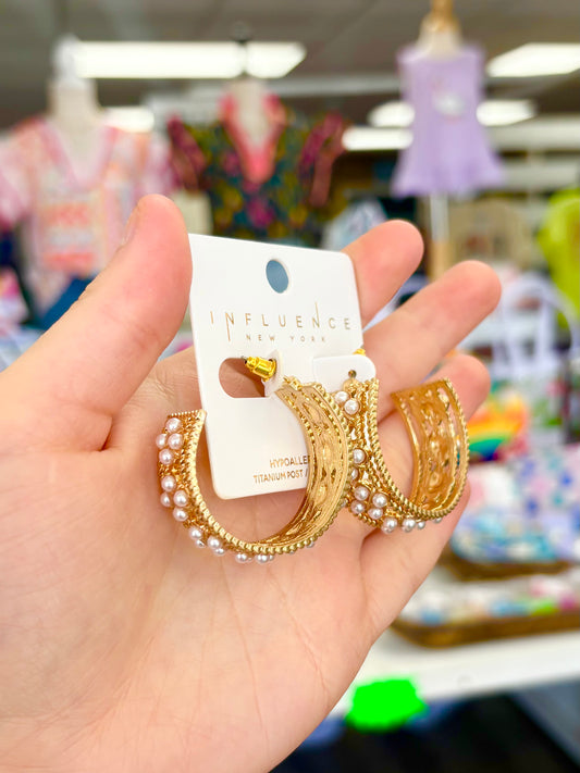 KK Thick Rope Pearl Hoops