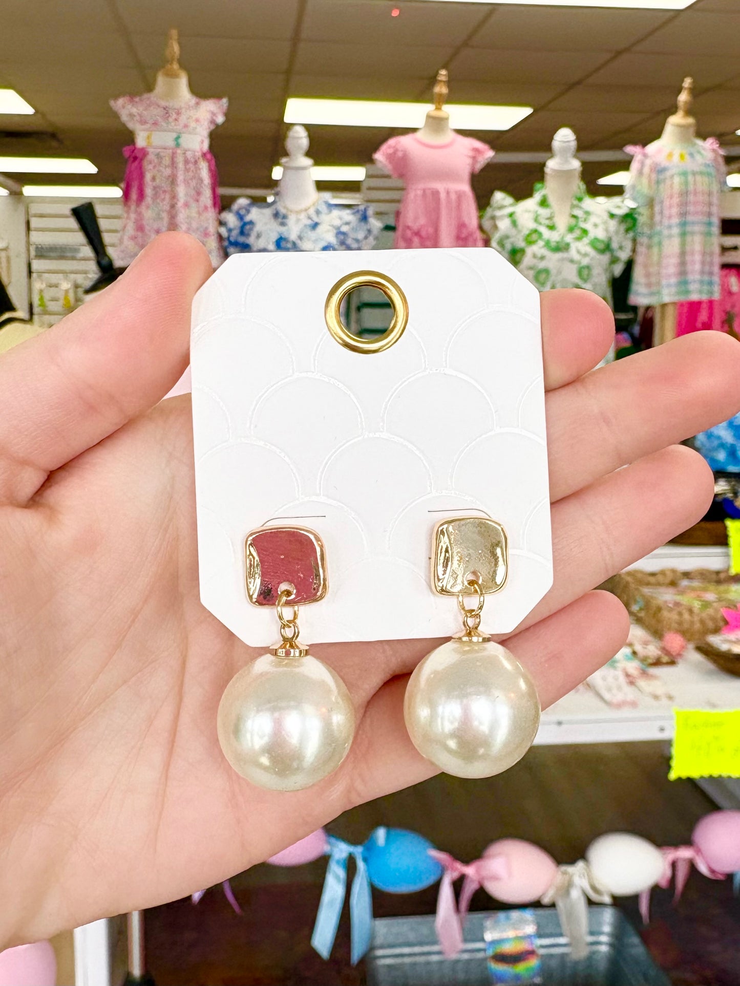 Shiny Gold Pearl Drop Earrings