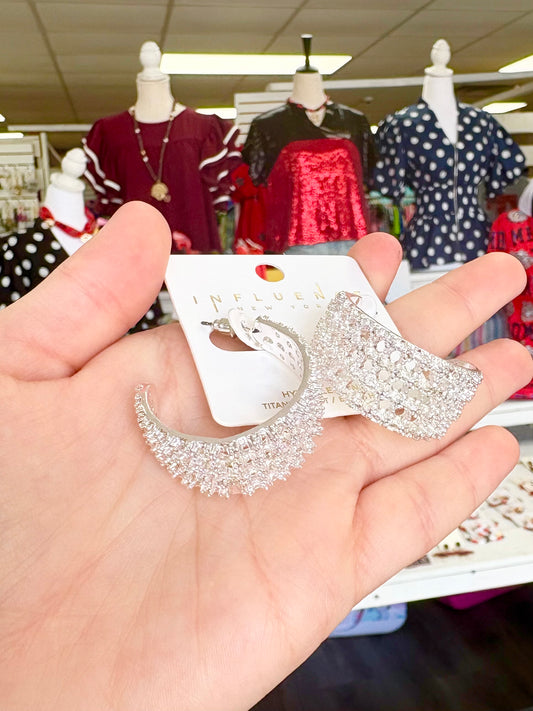 Silver Wide Textured Hoops
