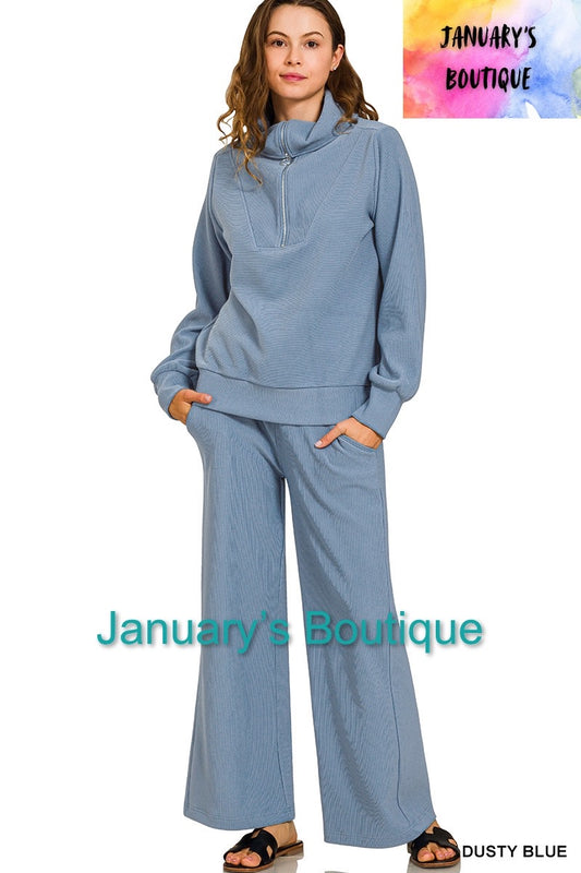 Women’s Dusty Blue Scuba Pants Set