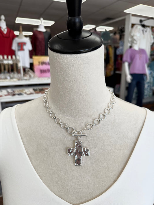 Silver Cross Toggle Chain Necklace