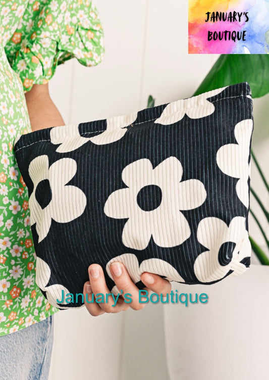 Black & White Floral Cosmetic Bag