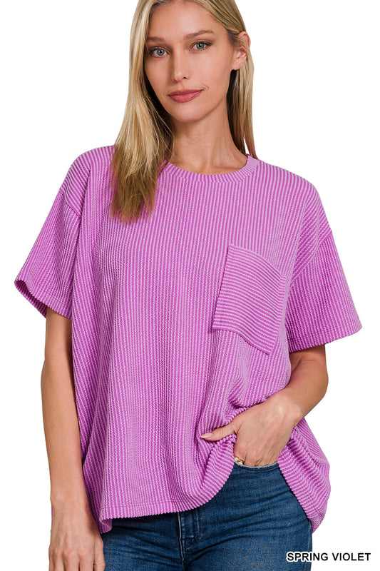 Women’s Ribbed Spring Violet Pocket Top