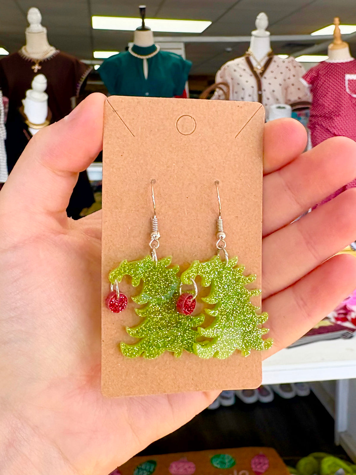 KK Christmas Green Tree w/ ornament Earrings