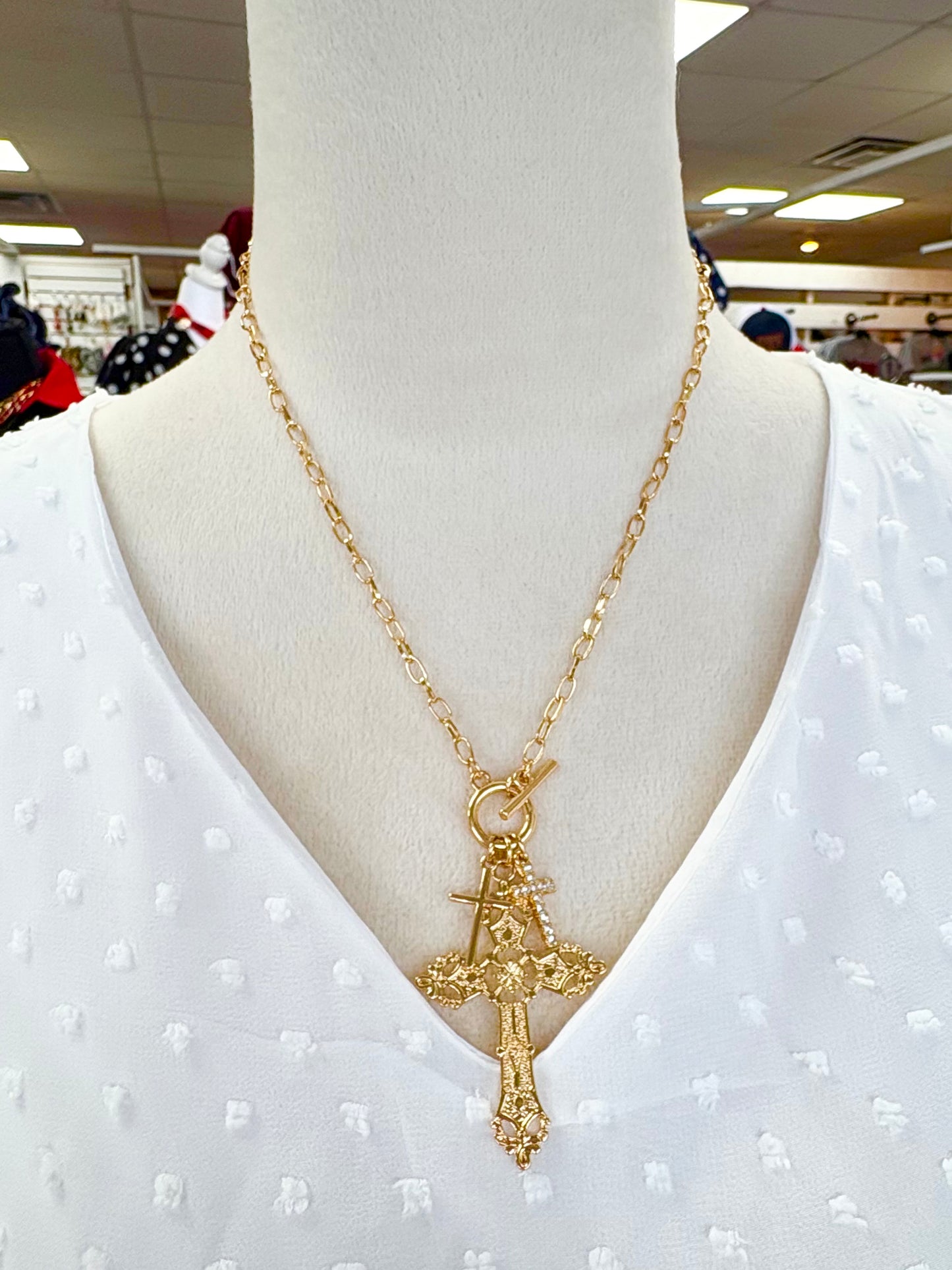 Matte Gold Cross Pendant Necklace