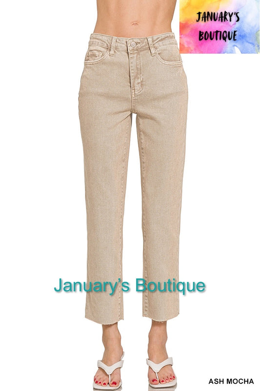 Women’s Ash Mocha Acid Washed Cropped Straight Pants