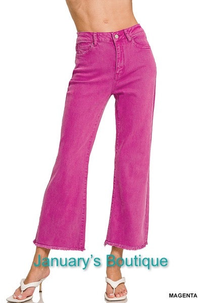 Women’s Magenta Acid Washed Frayed Bootcut Pants