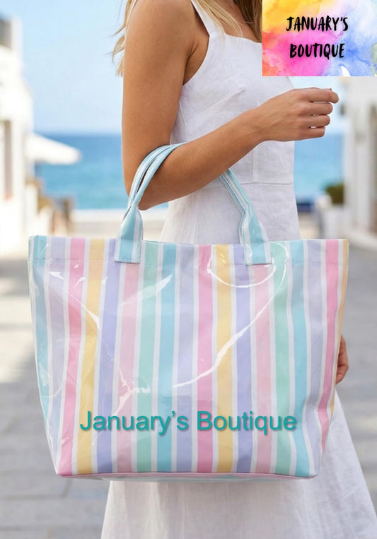 Women’s Rainbow Striped Vinyl Large Tote