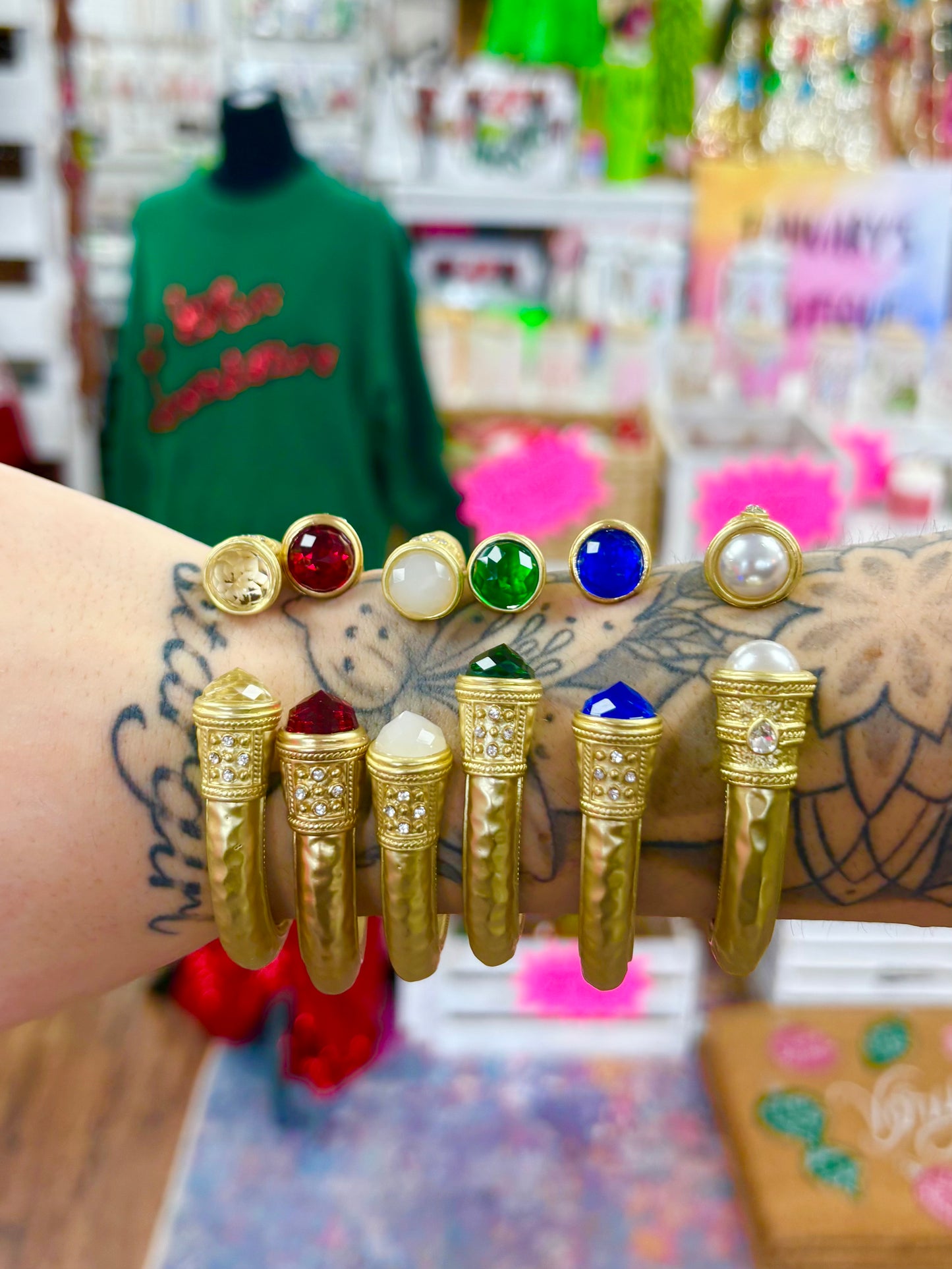 Matte Gold Stone Bangle Bracelet