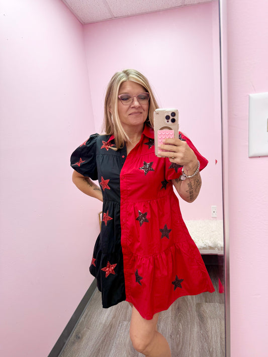 Women’s Red & Black Sequin Star Dress