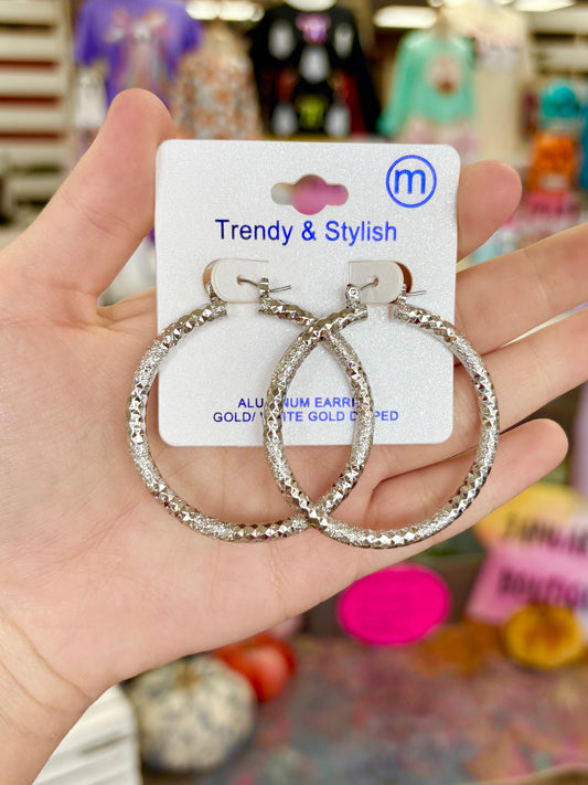 KK Large Silver Textured Hoops