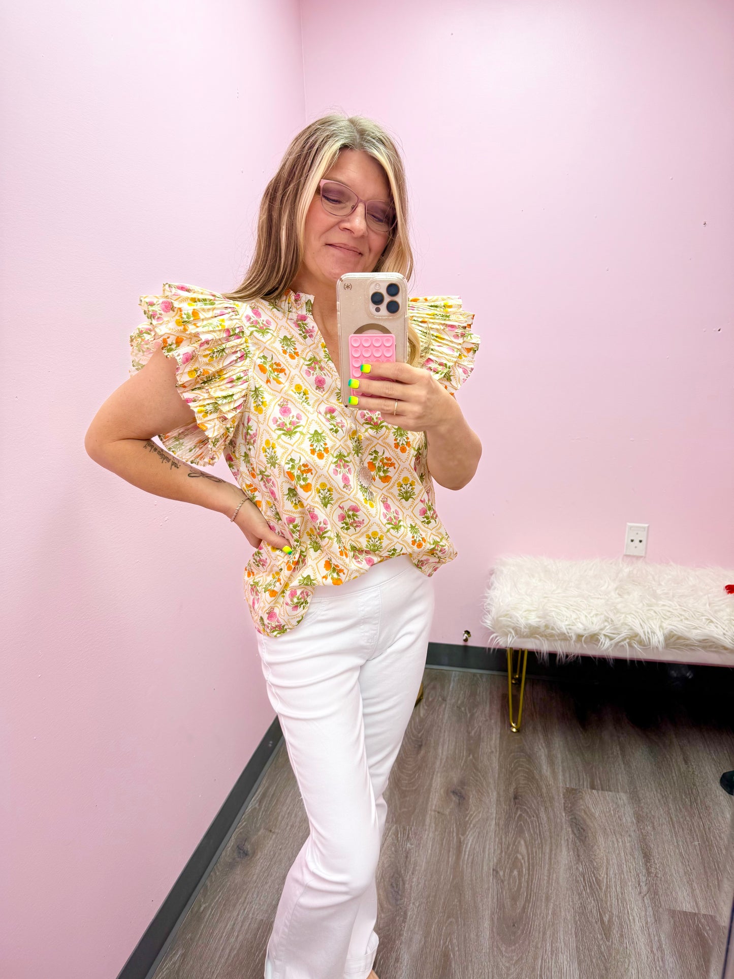 Women’s Entro Gold & Cream Floral Top