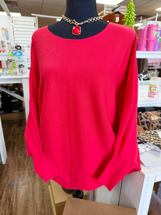 Women’s Red Fitted Cuff Sweater