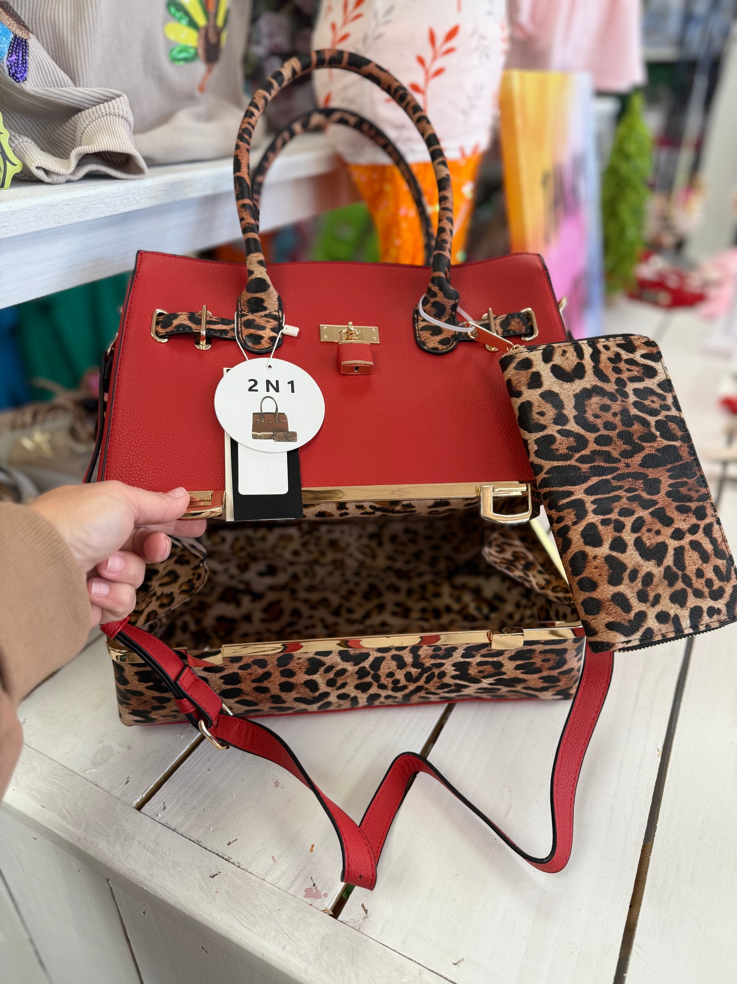 Red & Leopard Bag and Wallet Set