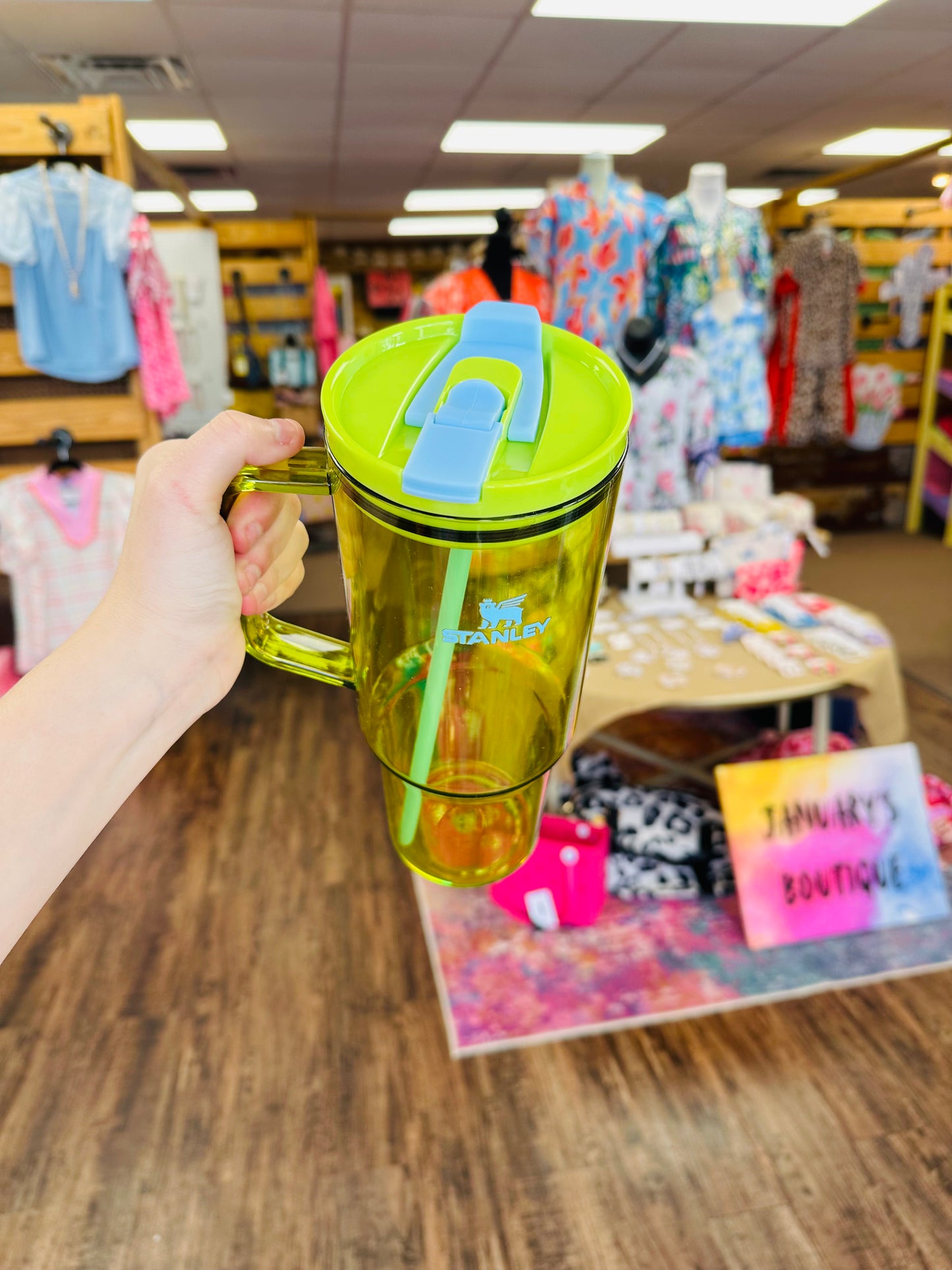 Lime Green/Light Blue Transparent Tumbler