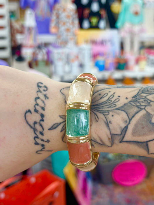 Gold & Multi Color Block Enamel Bangle