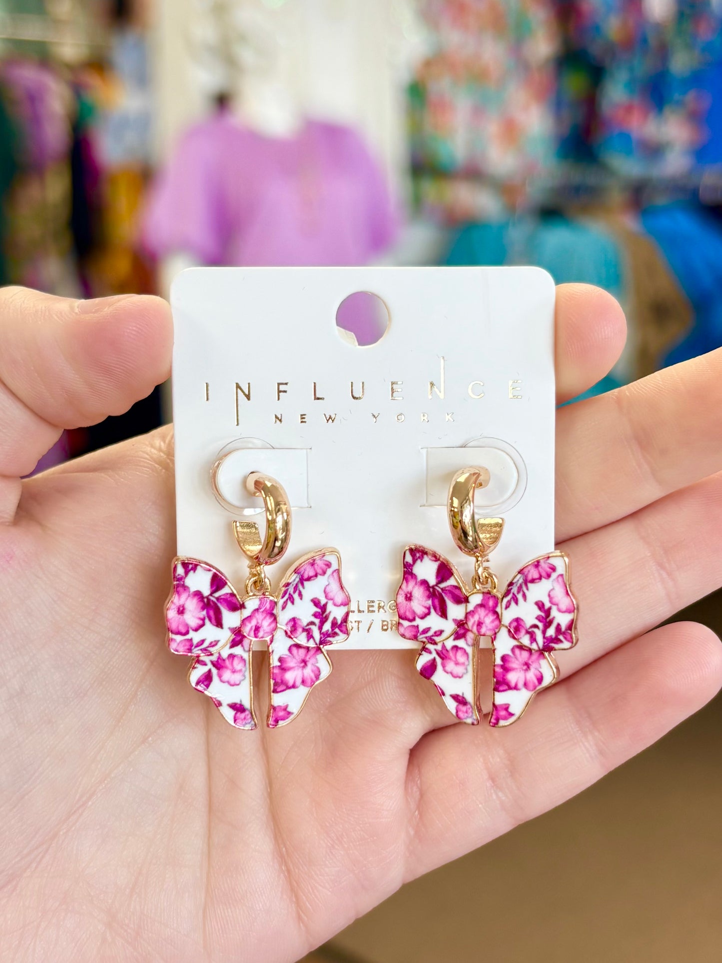 KK Pink Floral Bow Dangle Earrings