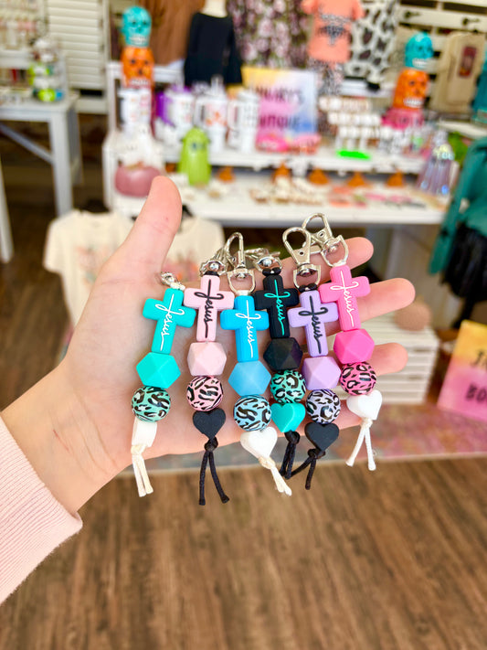 KK Faith Cross Leopard Keychain