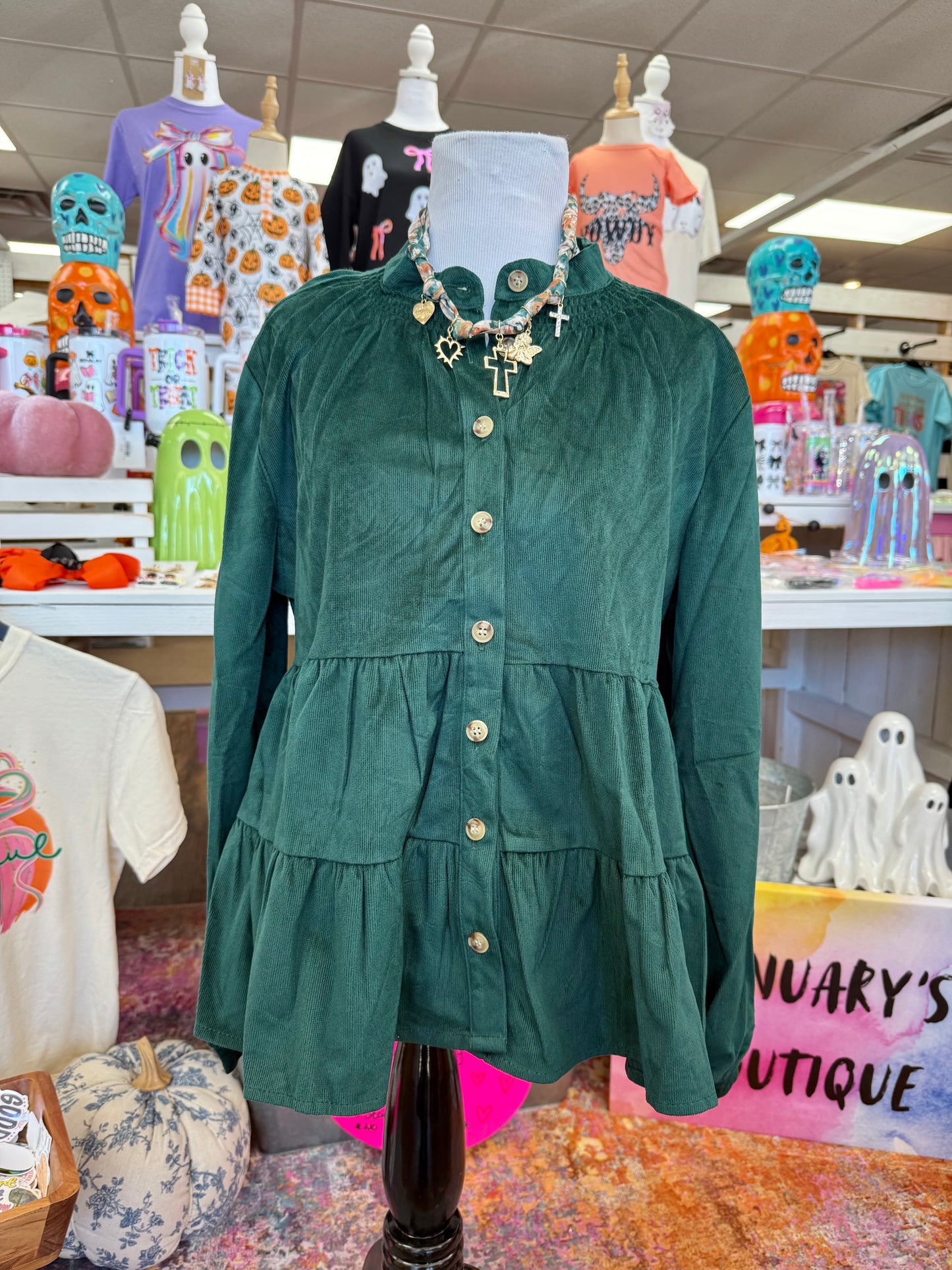 Women’s L/S Green Tiered Top