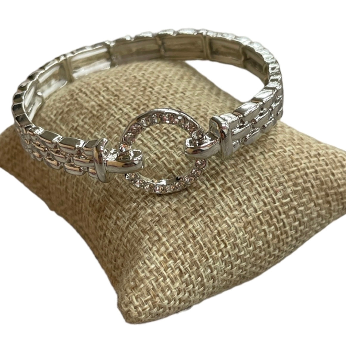 Stretch Bracelet with Rhinestone Circle Pendant