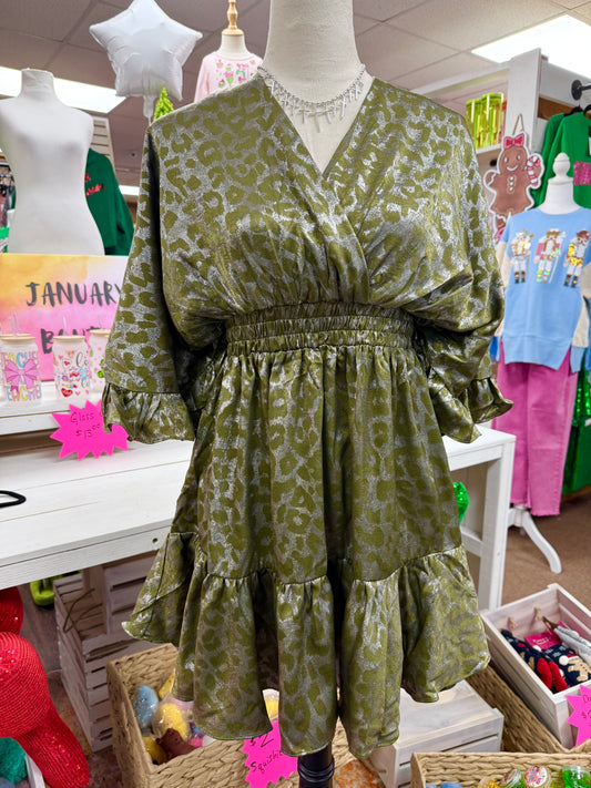 Women’s Olive & Metallic Silver Dress