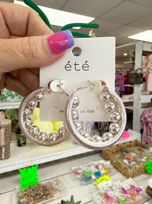Silver Beaded Double Earrings