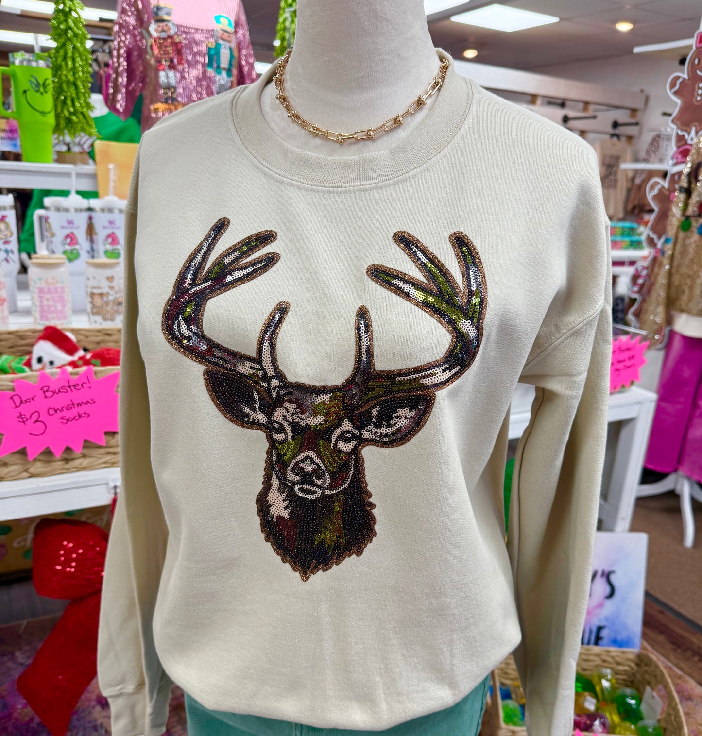 Women’s Sequin Deer Sweatshirt