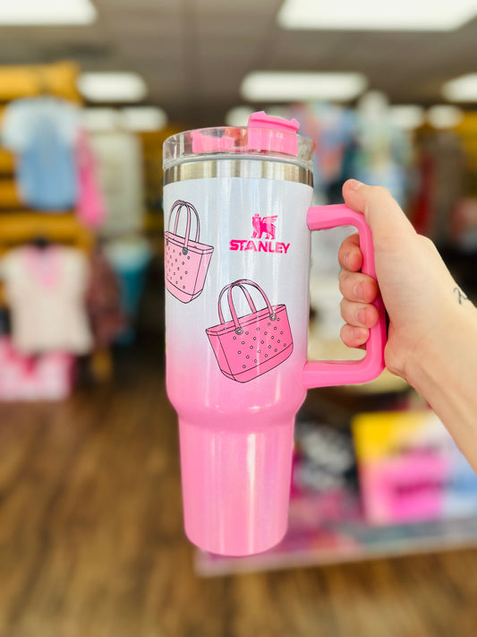 Pink/White Ombré Tumbler W/ Tote Bag