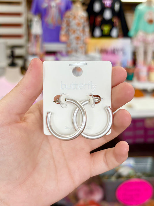 KK Small Matte Silver Hoops