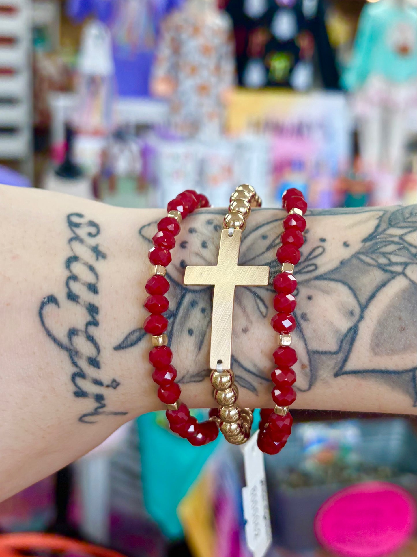 KK Burgundy Cross Bracelet Set