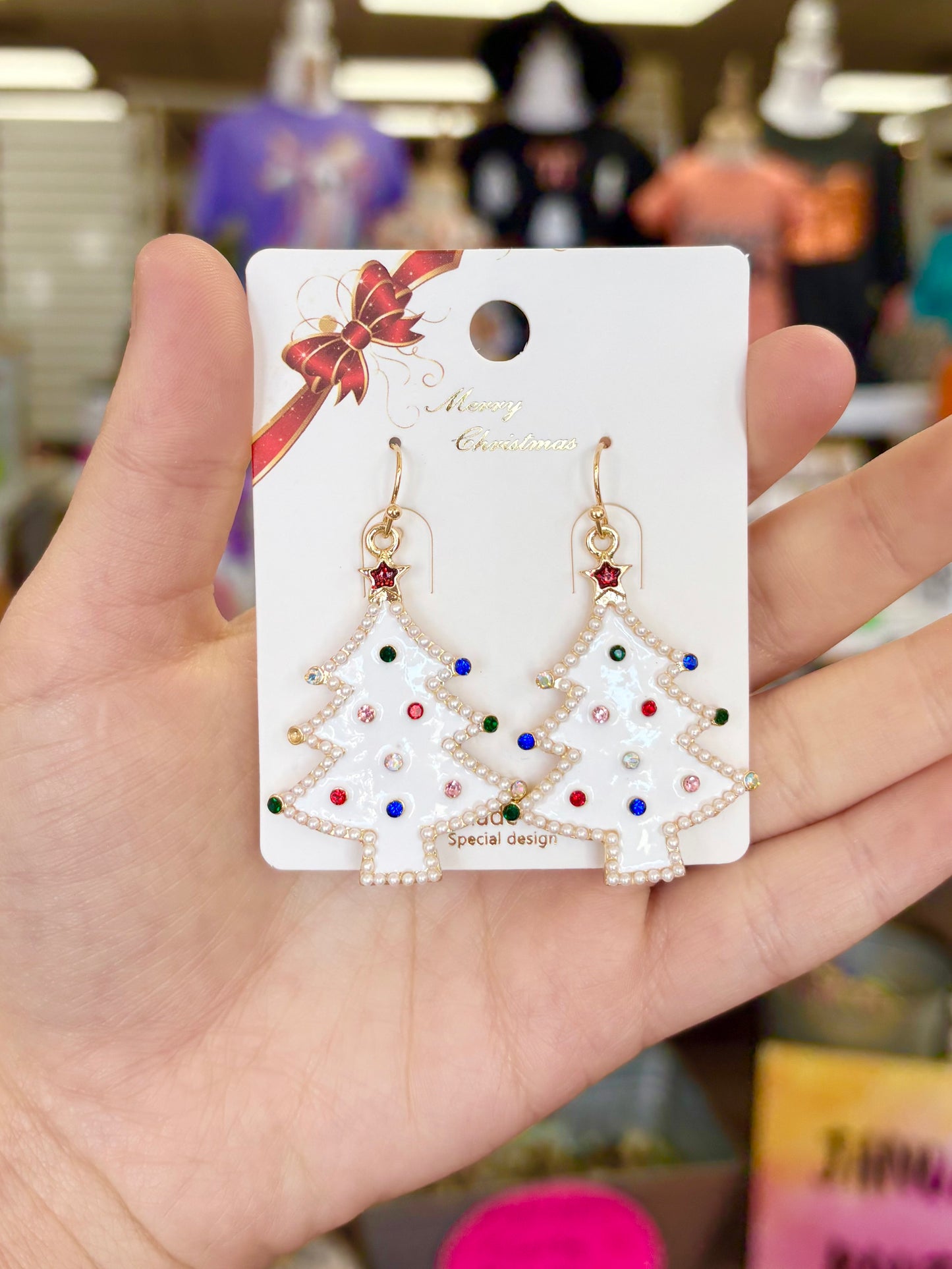 KK White Pearl/Stone Tree Earrings