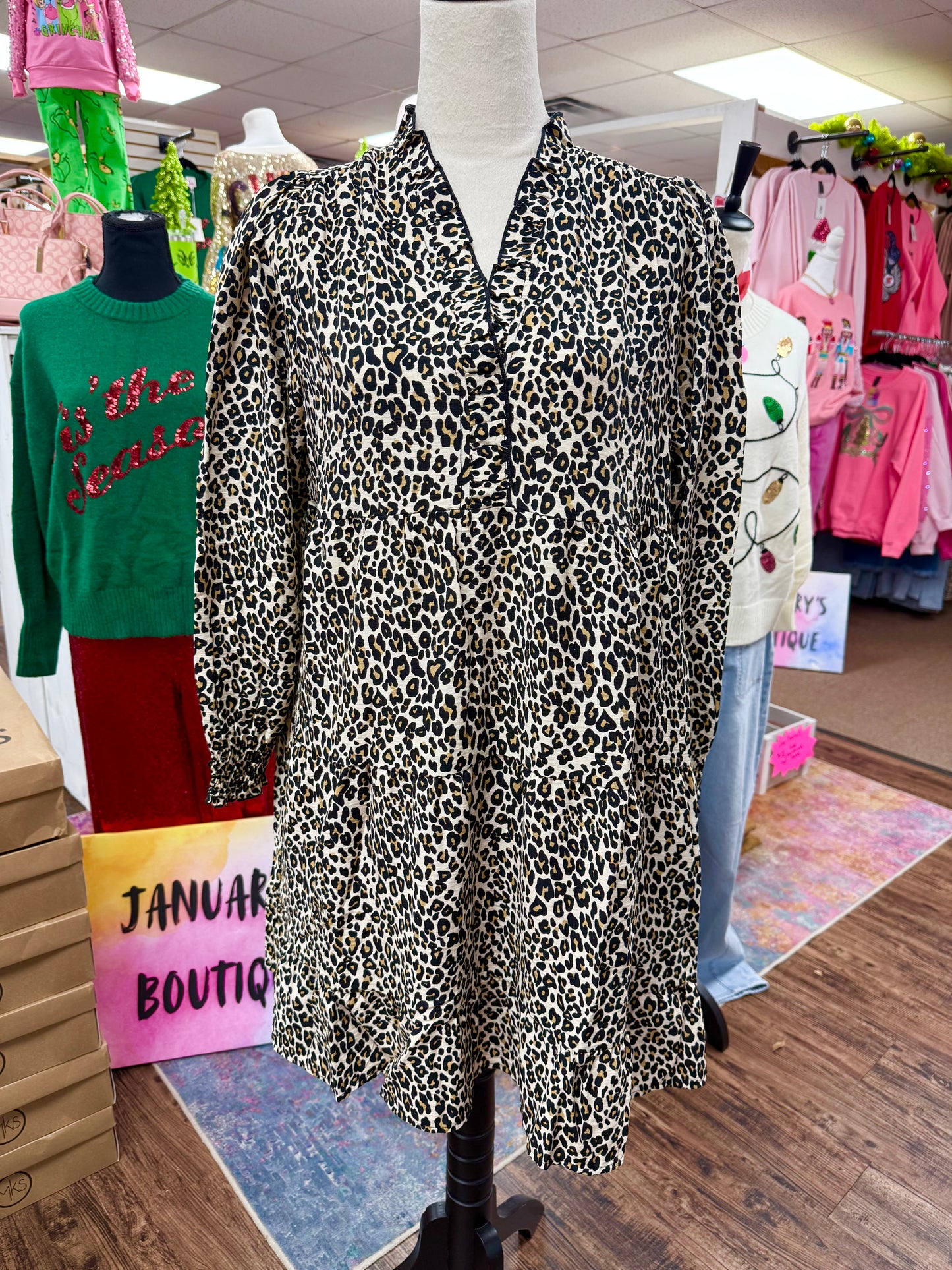 Women’s Long Sleeve Leopard Dress