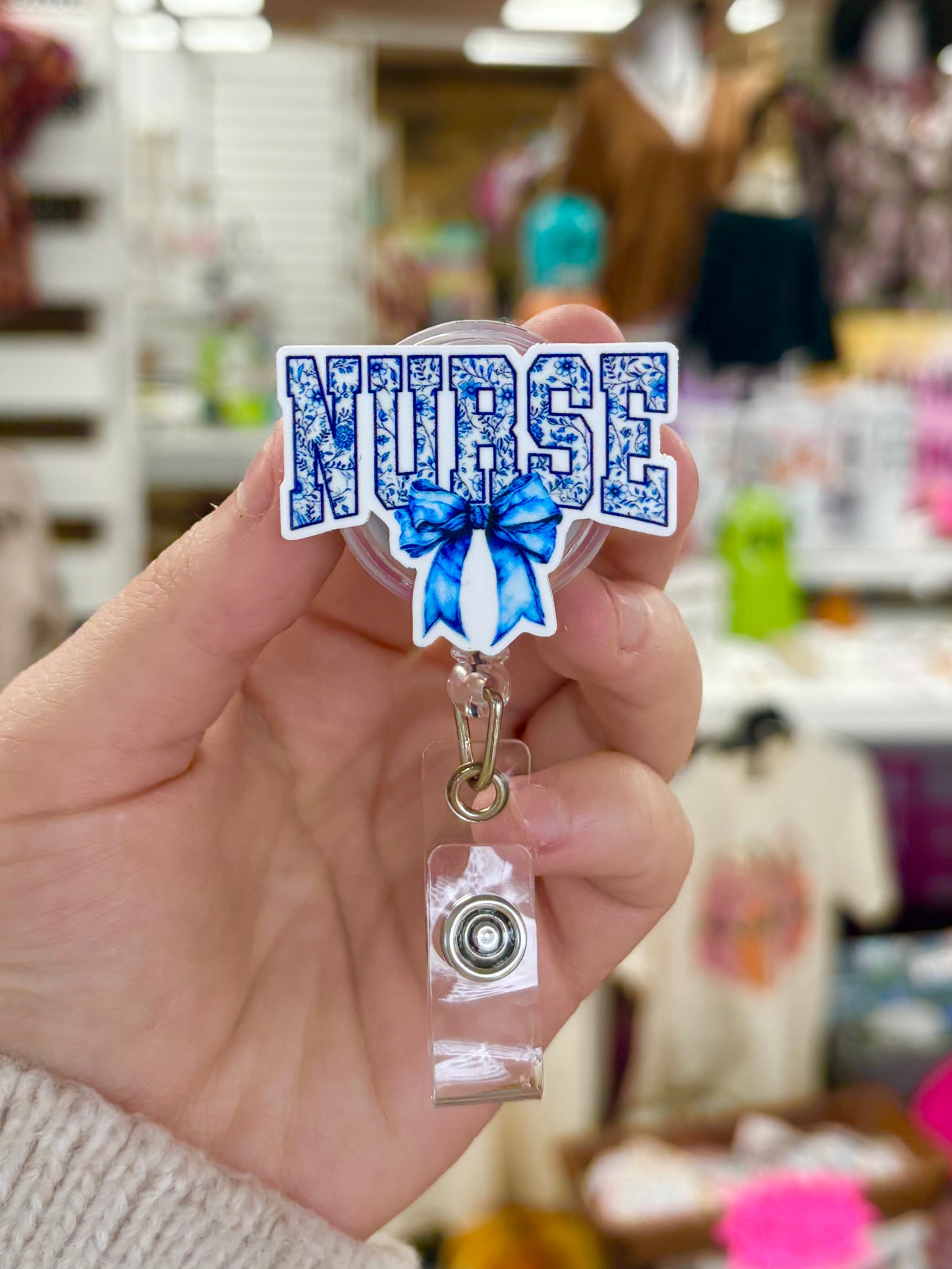 KK Blue Floral Nurse Badge Reel