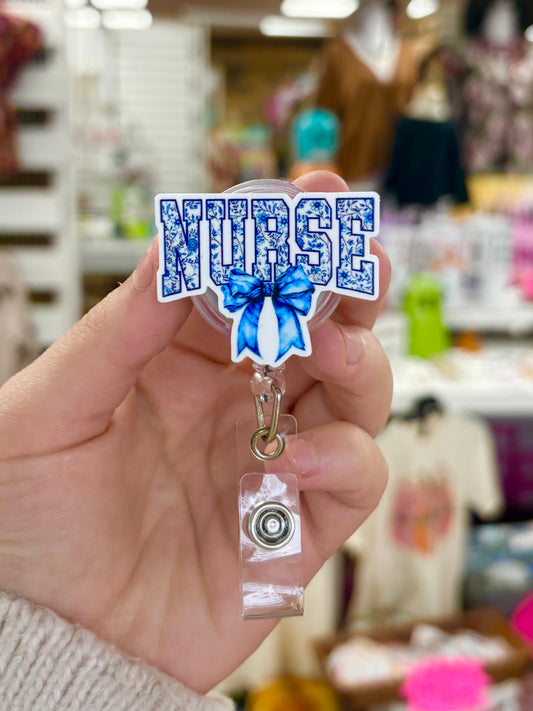 KK Blue Floral Nurse Badge Reel