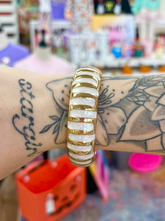 White & Gold Enamel Bangle