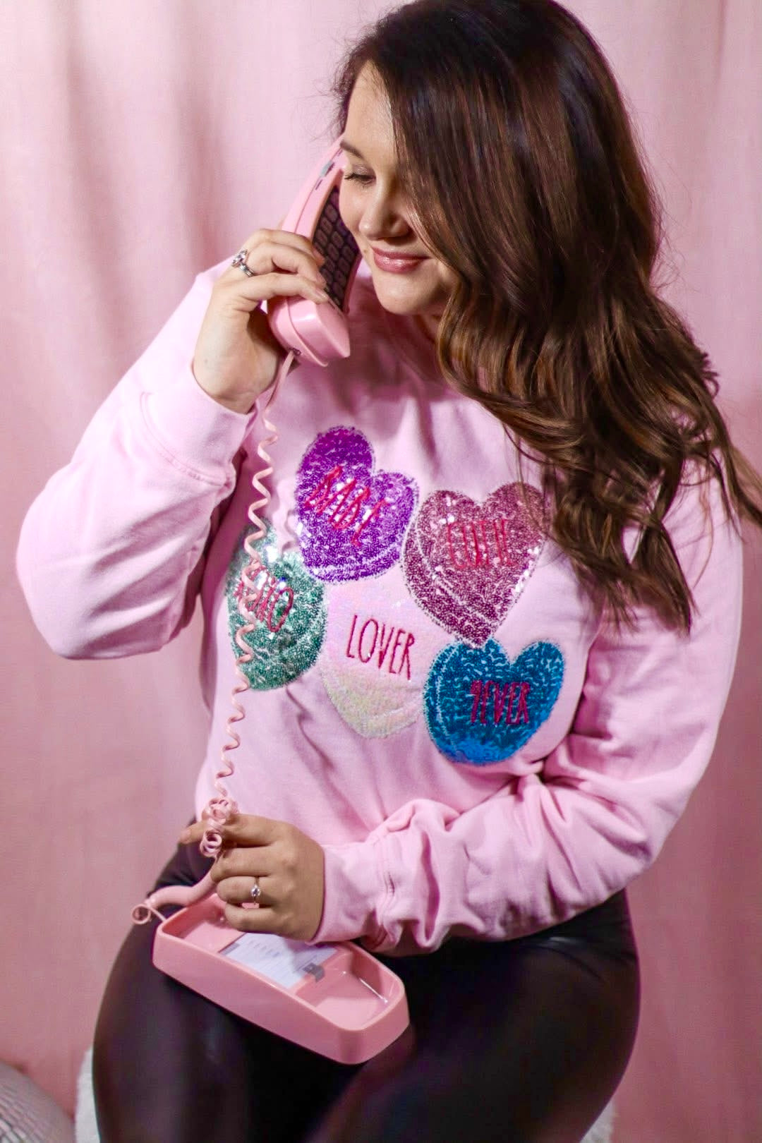 Women’s Sequin Valentine Hearts Crewneck