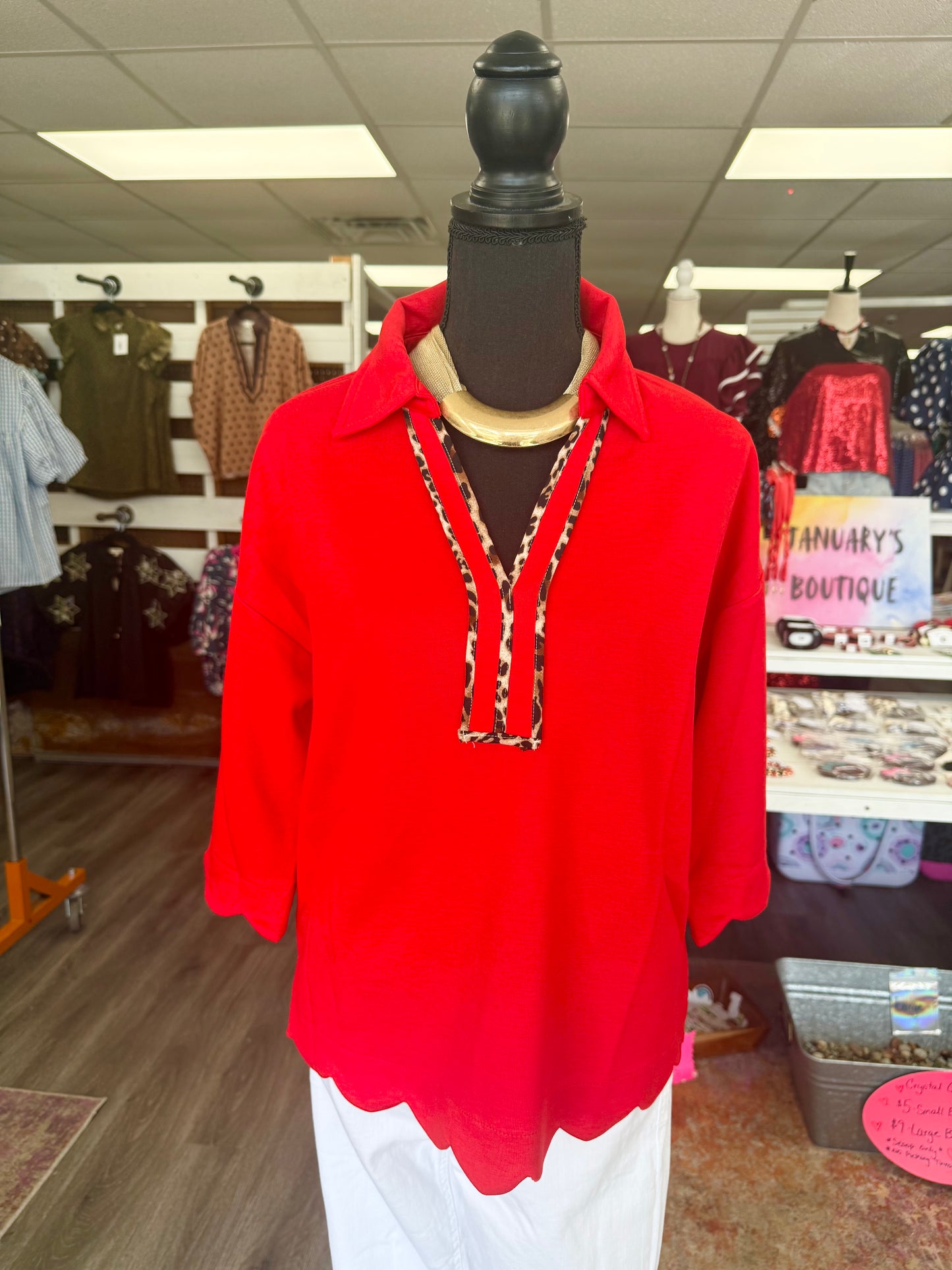 Women’s Jodifl Red Leopard Neck Top