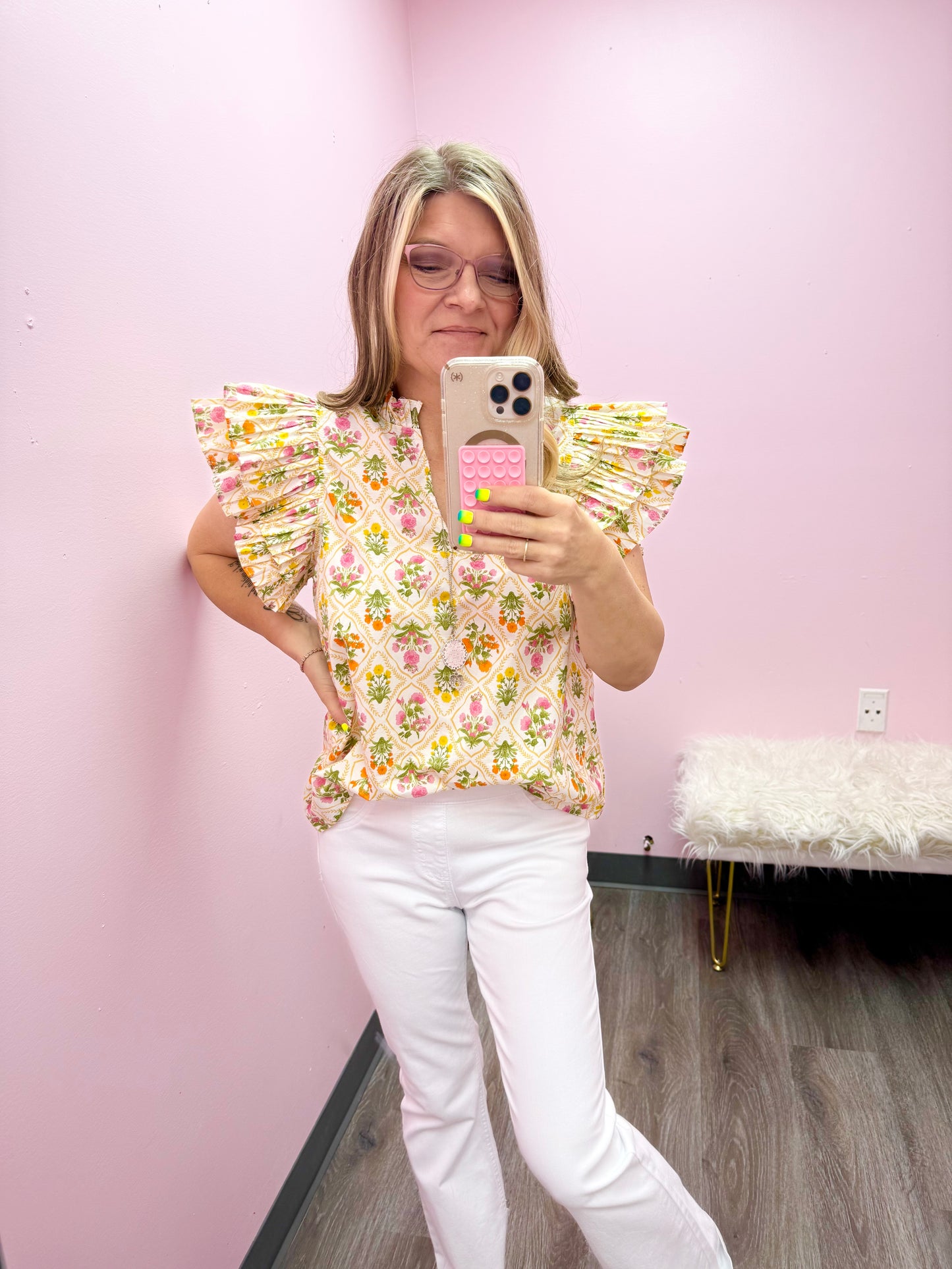 Women’s Entro Gold & Cream Floral Top