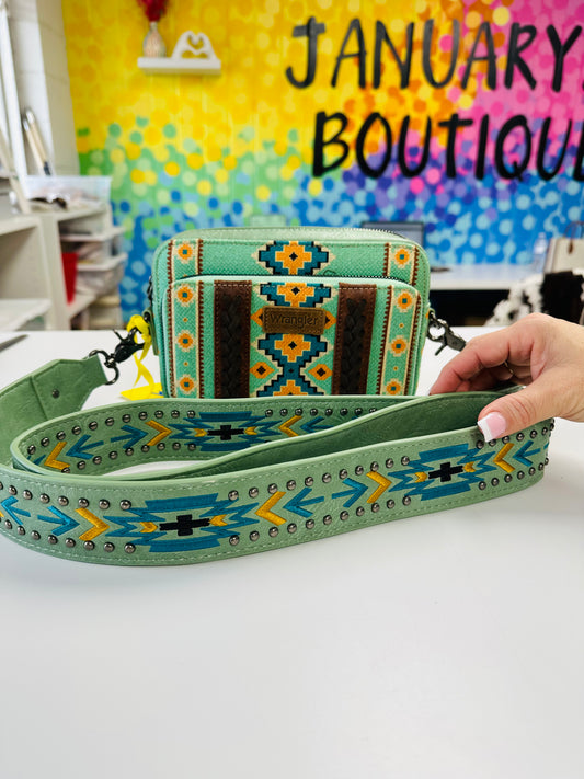 Green Wrangler Aztec Crossbody Bag