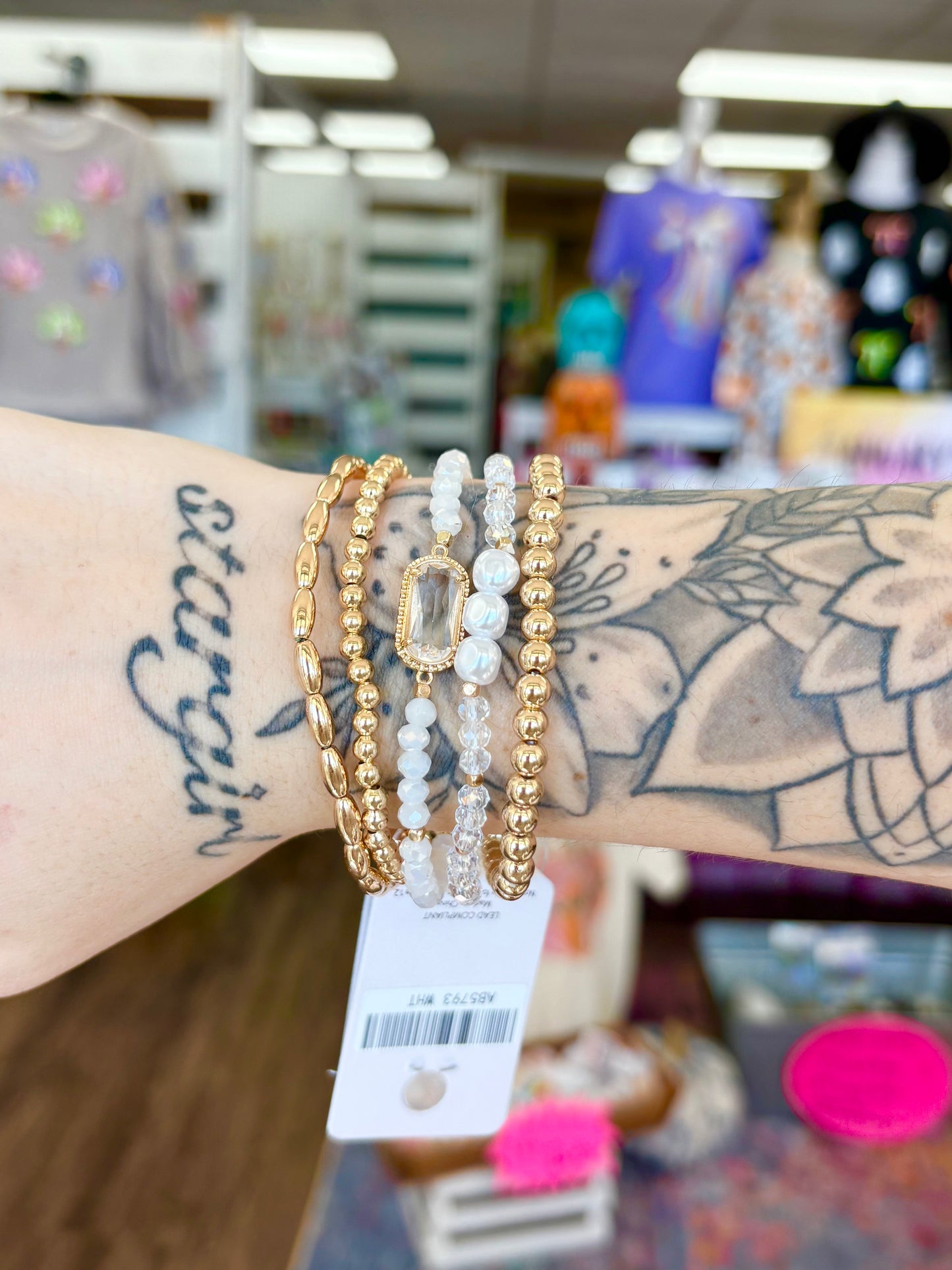 KK Gold & White Stone Bracelet Set