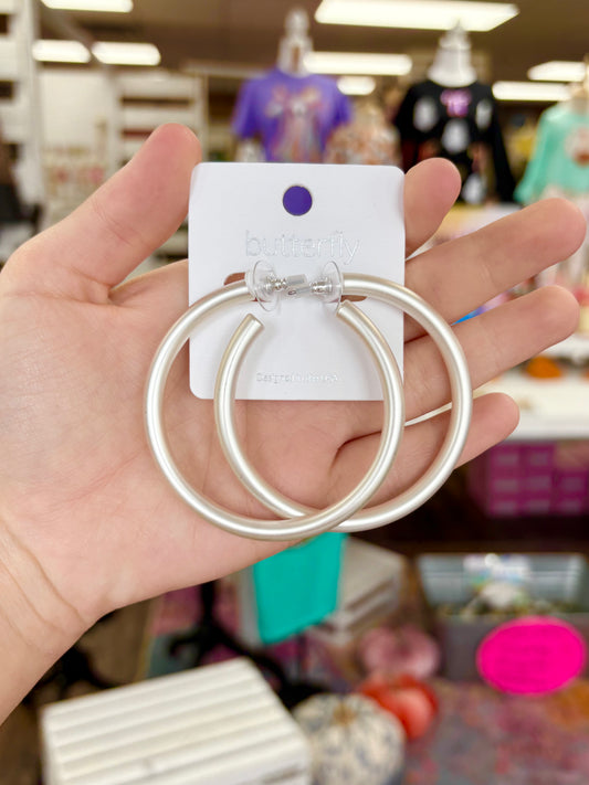 KK Large Matte Silver Hoops