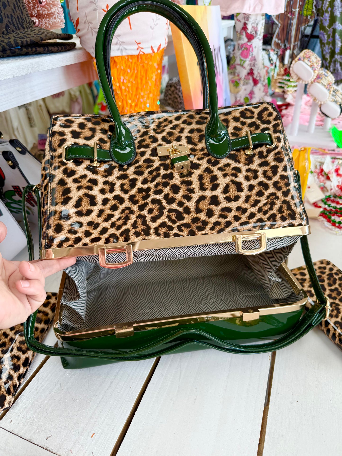 Green and Leopard 3-in-1 Bag, Wallet & Crossbody