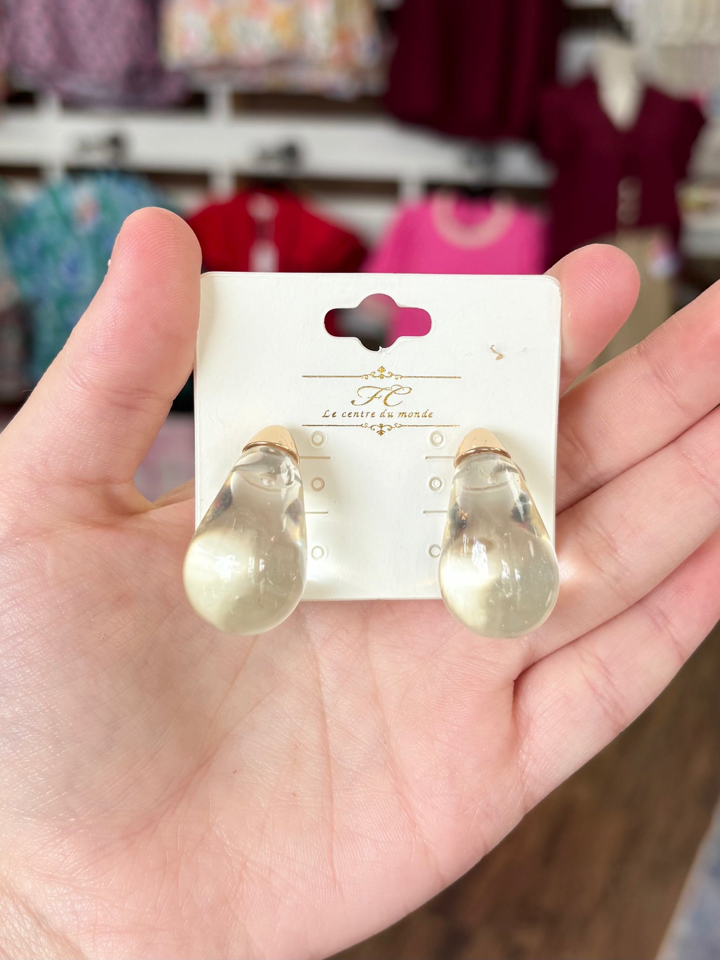 KK Clear Tear Drop Stud Earrings